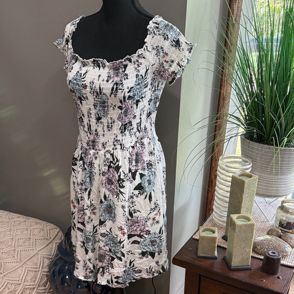 Divided Floral Sun Dress in white, Purple, and Blue